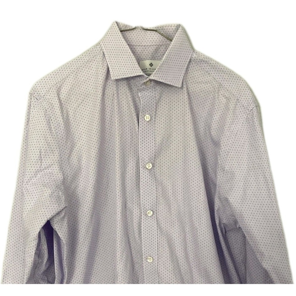 Ryan Seacrest Distinction Shirt Men 16.5 34/35 Purple Polka Dot Slim Fit NonIron